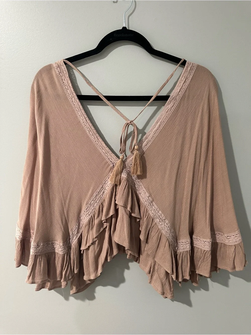 easel Blush Mauve Ruffle Tie-Back Boho Blouse - Picture 2 of 6